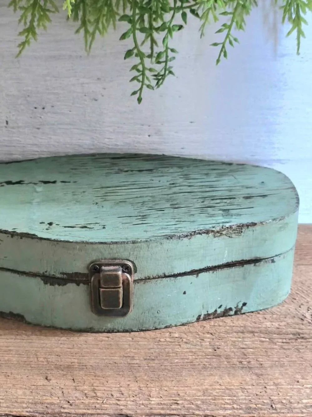 Distressed Green & Black Trinket Jewelry Storage Box Primitive Farmhouse Decor